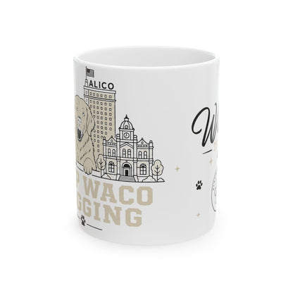 Keep Waco Wagging ceramic mug (11oz) — Waco skyline and dog artwork