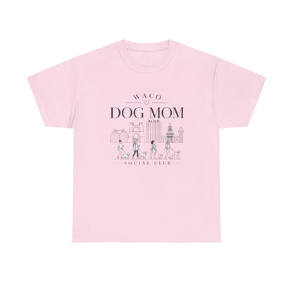Waco Dog Mom Tee — dog mom Waco skyline artwork on Light Pink tee