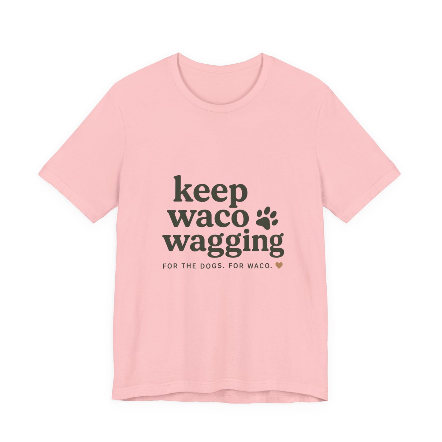 Walks & Treats Waco Streets tee — Waco skyline artwork on Pink tee