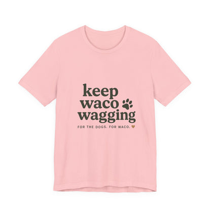 Walks & Treats Waco Streets tee — Waco skyline artwork on Pink tee