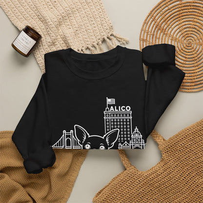 Waco Chihuahua Sweatshirt — Chihuahua and Waco skyline artwork, packaging or scale reference
