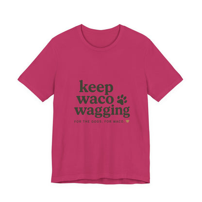 Walks & Treats Waco Streets tee — Waco skyline artwork on Berry tee
