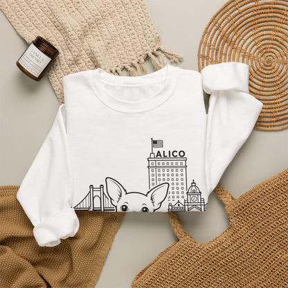 Waco Chihuahua Sweatshirt — Chihuahua and Waco skyline artwork, packaging or scale reference