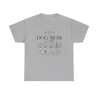 Waco Dog Mom Tee — dog mom Waco skyline artwork on Sport Grey tee