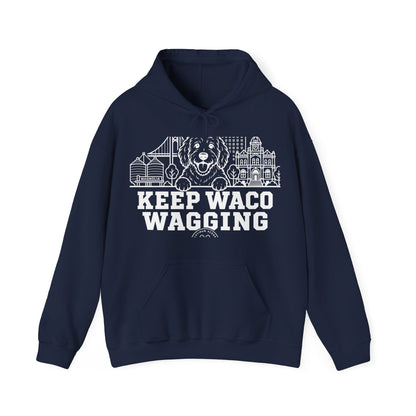 Waco Doodle Hoodie — Doodle and Waco skyline artwork on Navy hoodie