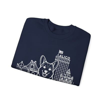 Waco Corgi Sweatshirt — Corgi and Waco skyline artwork, packaging or scale reference