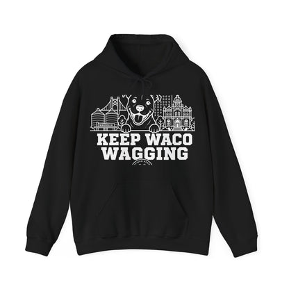Waco Pittie Hoodie — Pittie and Waco skyline artwork on Black hoodie