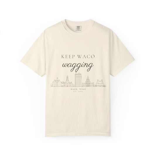Waco Skyline Dog Shirt, Keep Waco Wagging Comfort Colors Tee, Vintage Waco Texas Dog Lover T-Shirt, Local Dog Mom Gift