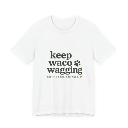 Walks & Treats Waco Streets tee — Waco skyline artwork on White tee