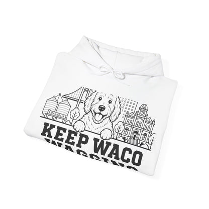 Waco Doodle Hoodie — Doodle and Waco skyline artwork, packaging or scale reference