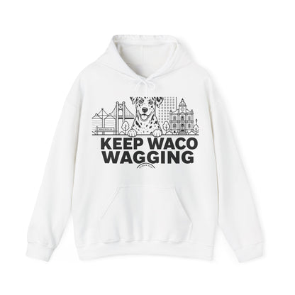 Waco Catahoula Hoodie — Catahoula and Waco skyline artwork on White hoodie
