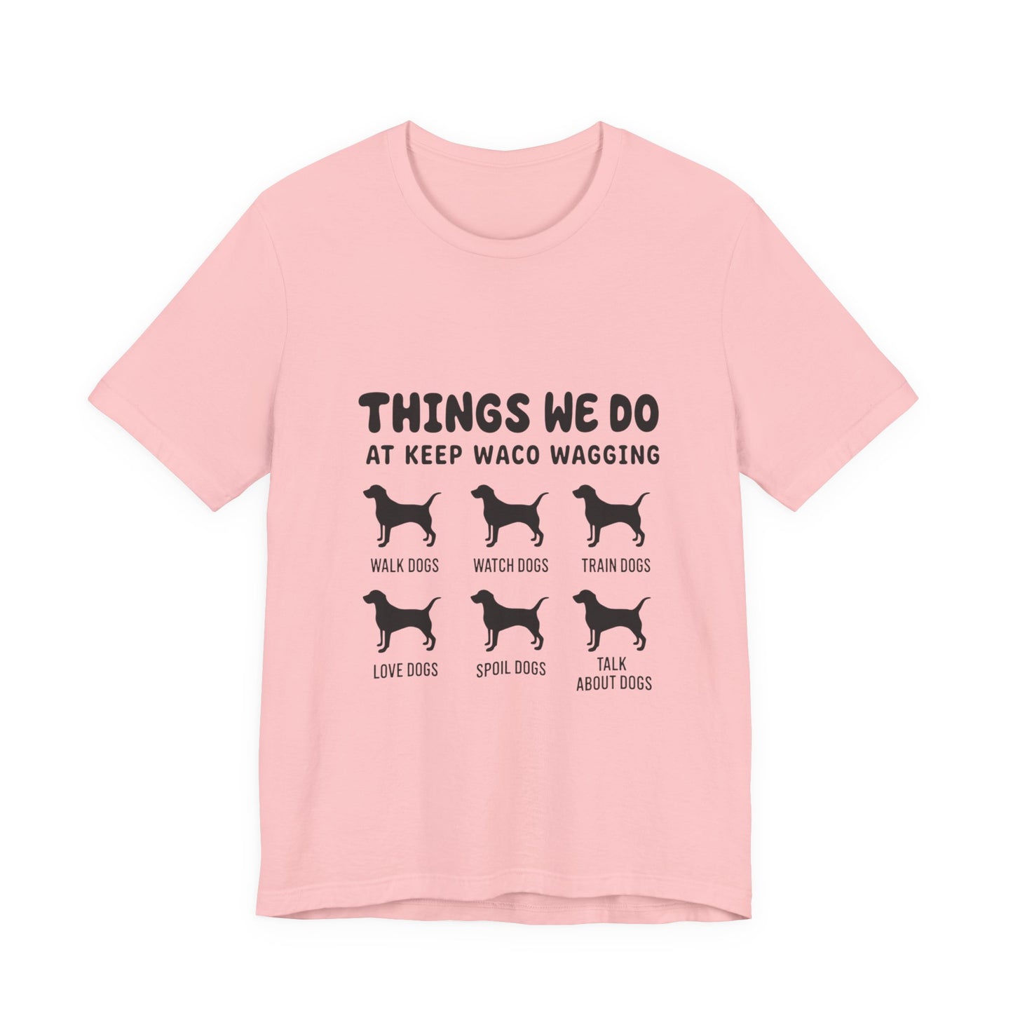 Dog Rescue Volunteer T-Shirt — Waco skyline artwork on Pink tee