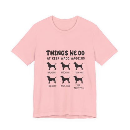 Dog Rescue Volunteer T-Shirt — Waco skyline artwork on Pink tee