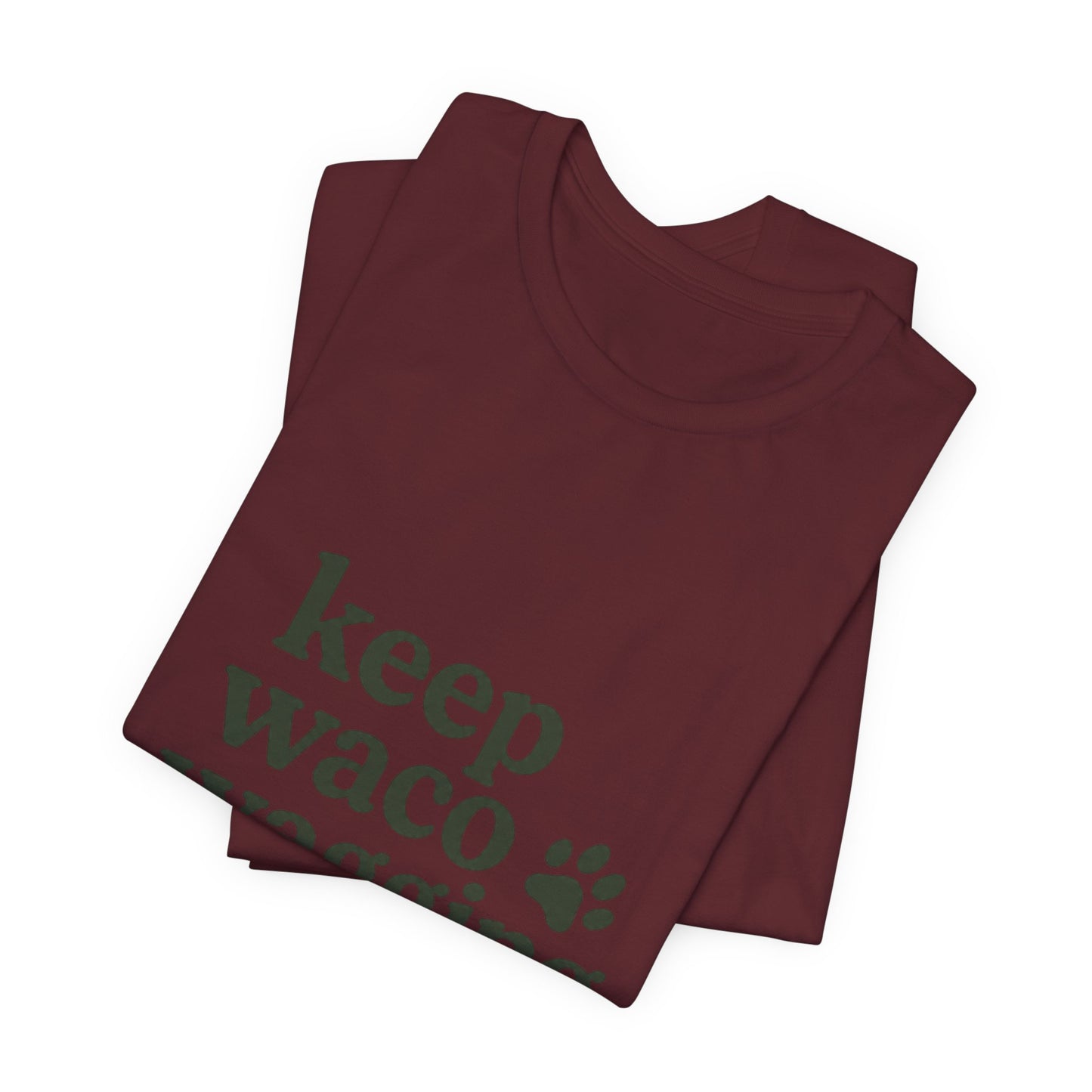 Walks & Treats Waco Streets tee — Waco skyline artwork, packaging or scale reference
