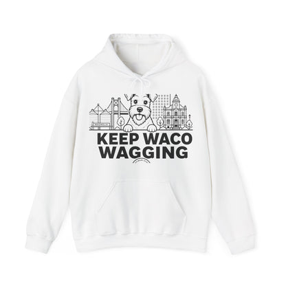 Waco Schnauzer Hoodie — Schnauzer and Waco skyline artwork on White hoodie