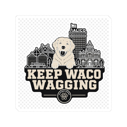 Keep Waco Wagging golden skyline sticker — vinyl sticker, lifestyle context
