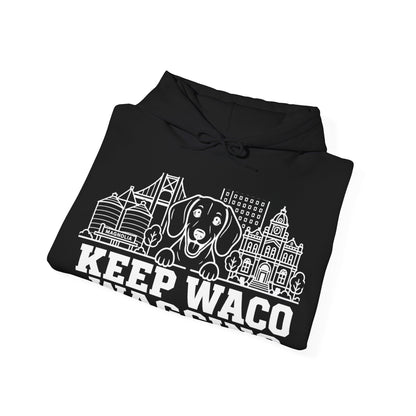 Waco Dachshund Hoodie — Dachshund and Waco skyline artwork, packaging or scale reference