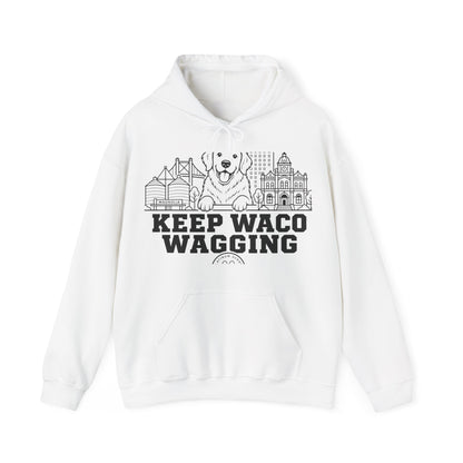 Waco Golden Retriever Hoodie — Golden Retriever and Waco skyline artwork on White hoodie