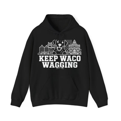 Waco Labrador Hoodie — Labrador and Waco skyline artwork on Black hoodie