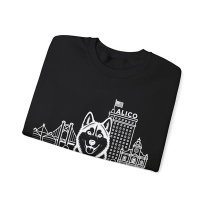Waco Siberian Husky Sweatshirt — Siberian Husky and Waco skyline artwork, packaging or scale reference