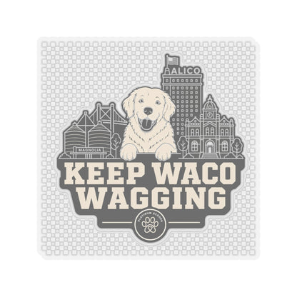 Keep Waco Wagging golden skyline sticker — vinyl sticker, close-up of artwork