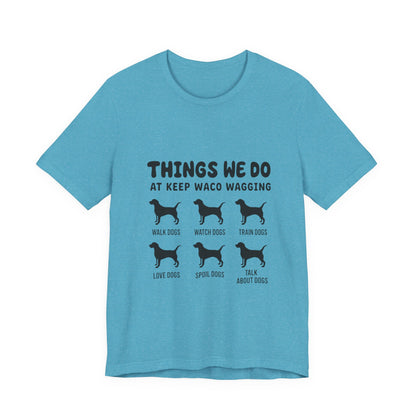 Dog Rescue Volunteer T-Shirt — Waco skyline artwork on Heather Aqua tee