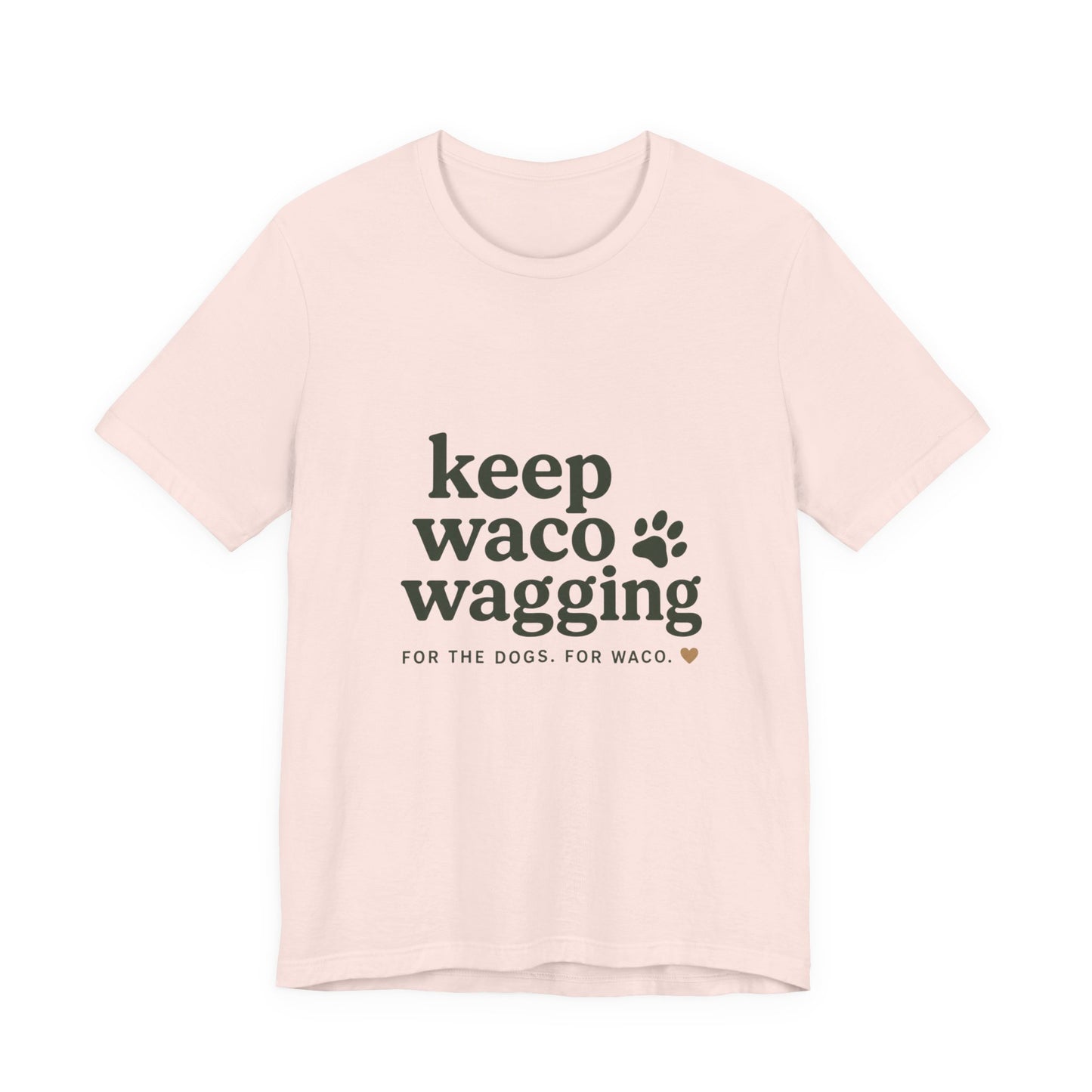 Walks & Treats Waco Streets tee — Waco skyline artwork on Soft Pink tee