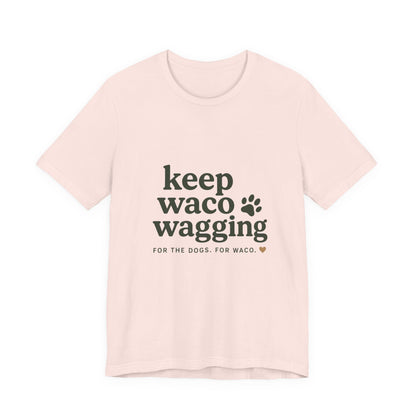 Walks & Treats Waco Streets tee — Waco skyline artwork on Soft Pink tee