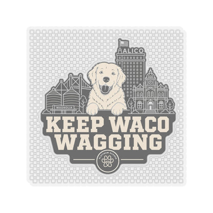 Keep Waco Wagging golden skyline sticker — vinyl sticker, detail view