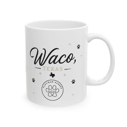 Keep Waco Wagging ceramic mug — Waco skyline mug, detail view