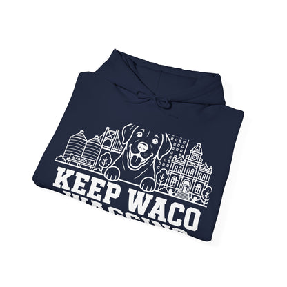 Waco Labrador Hoodie — Labrador and Waco skyline artwork, packaging or scale reference