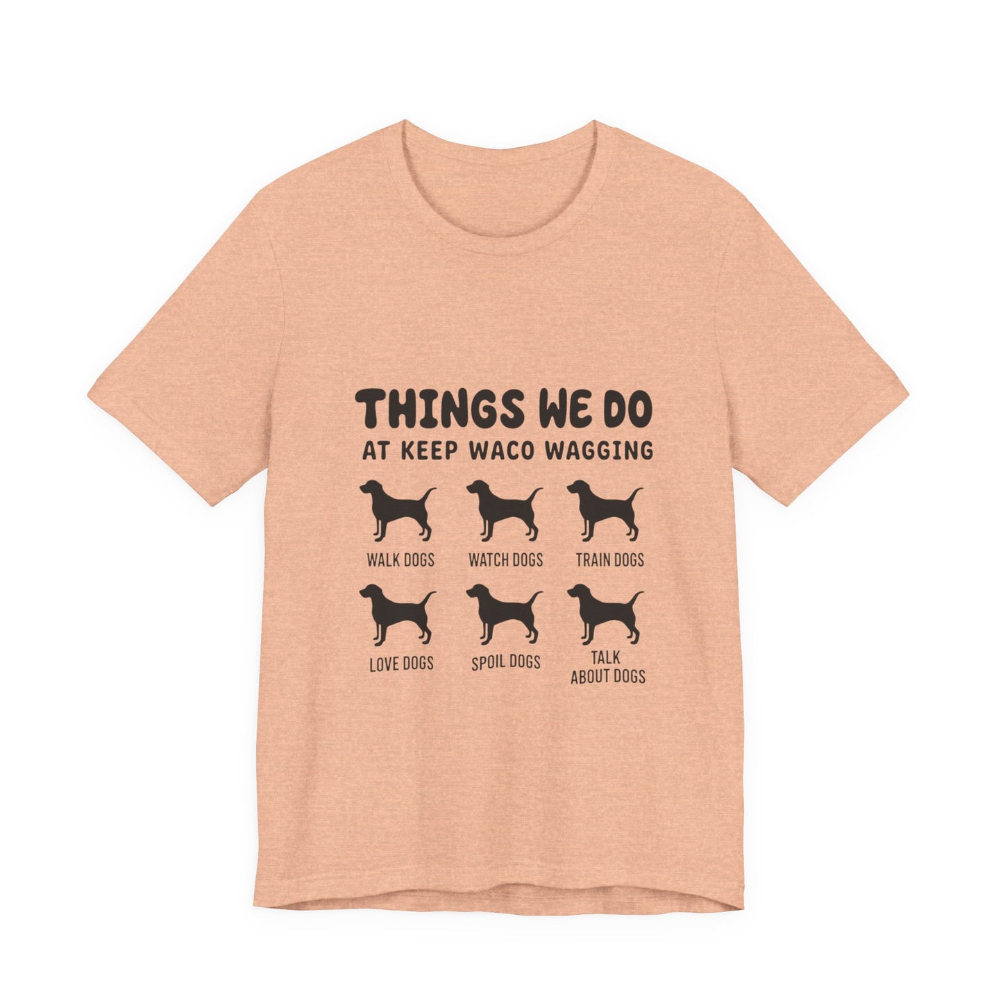 Dog Rescue Volunteer T-Shirt — Waco skyline artwork on Heather Peach tee