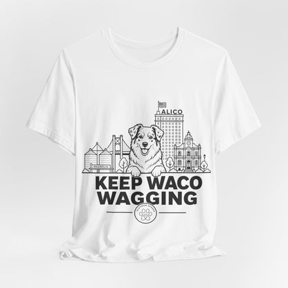 Keep Waco Wagging — Australian Shepherd and Waco skyline artwork, packaging or scale reference