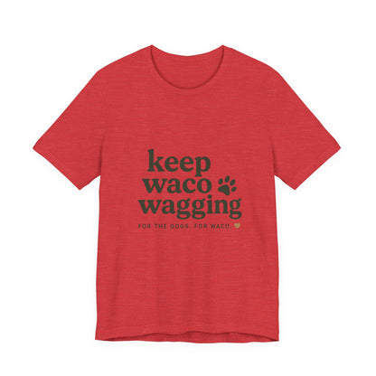 Walks & Treats Waco Streets tee — Waco skyline artwork on Heather Red tee