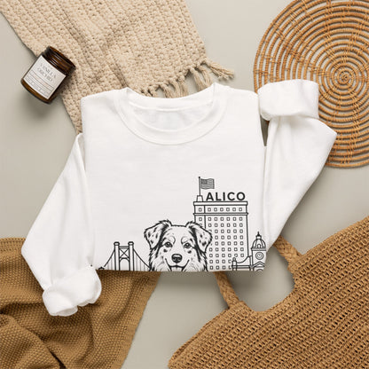 Waco Australian Shepherd Sweatshirt — Australian Shepherd and Waco skyline artwork, packaging or scale reference