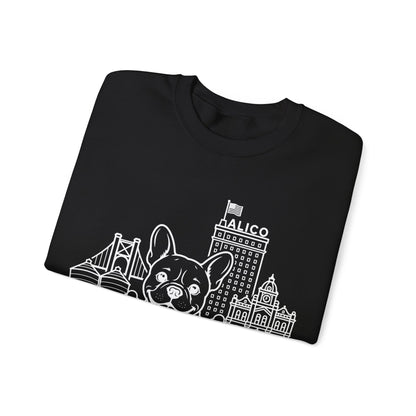 Waco Frenchie Sweatshirt — Frenchie and Waco skyline artwork, packaging or scale reference