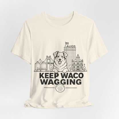Keep Waco Wagging — Australian Shepherd and Waco skyline artwork, packaging or scale reference