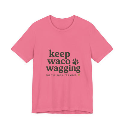 Walks & Treats Waco Streets tee — Waco skyline artwork on Charity Pink tee