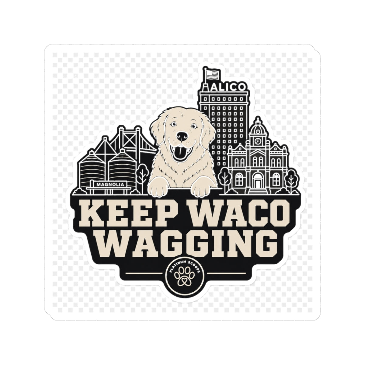 Keep Waco Wagging Sticker — Golden + Skyline