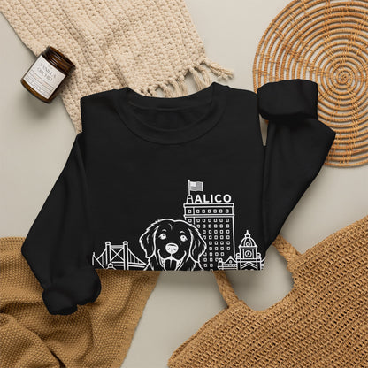 Waco Golden Retriever Sweatshirt — Golden Retriever and Waco skyline artwork, packaging or scale reference