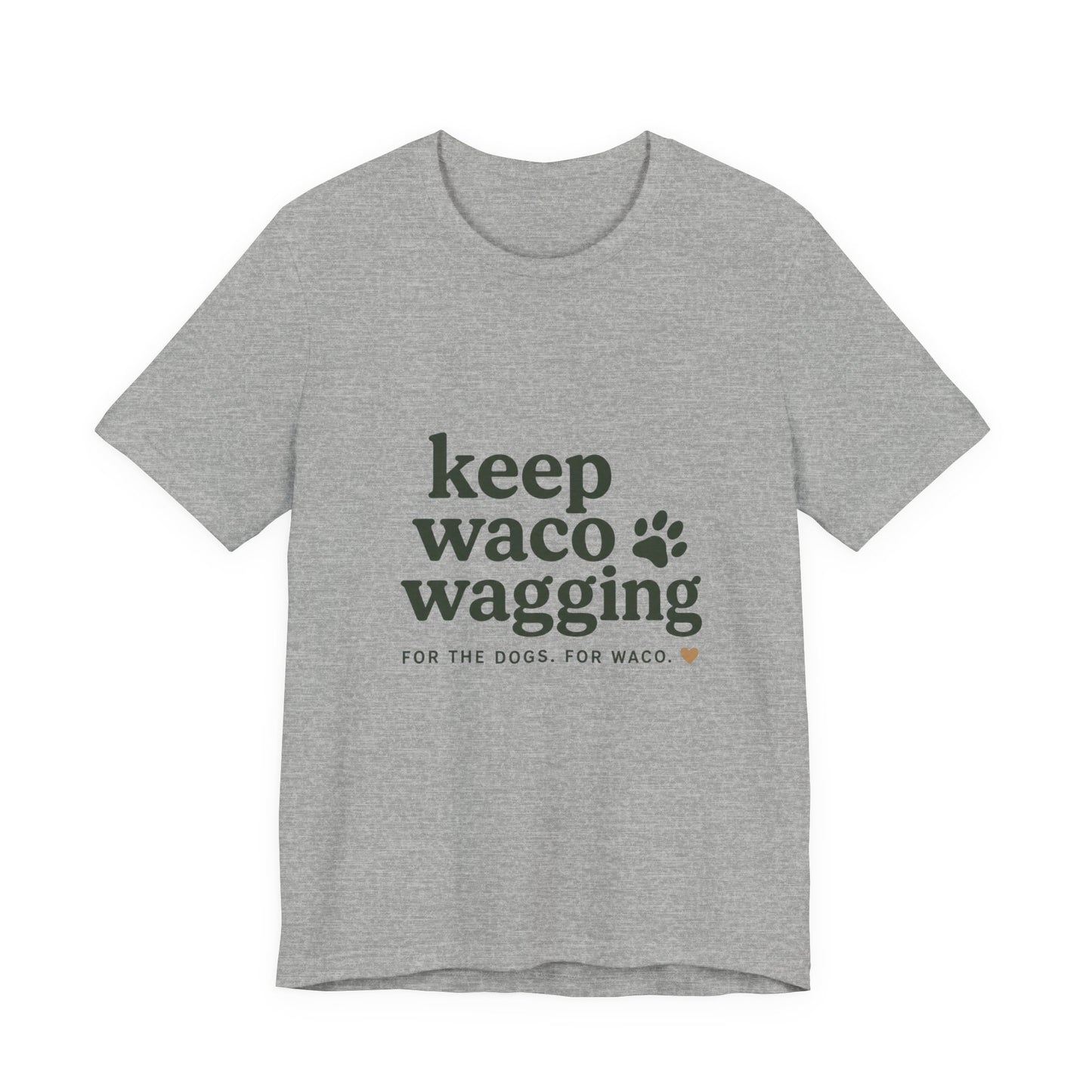 Walks & Treats Waco Streets tee — Waco skyline artwork on Athletic Heather tee