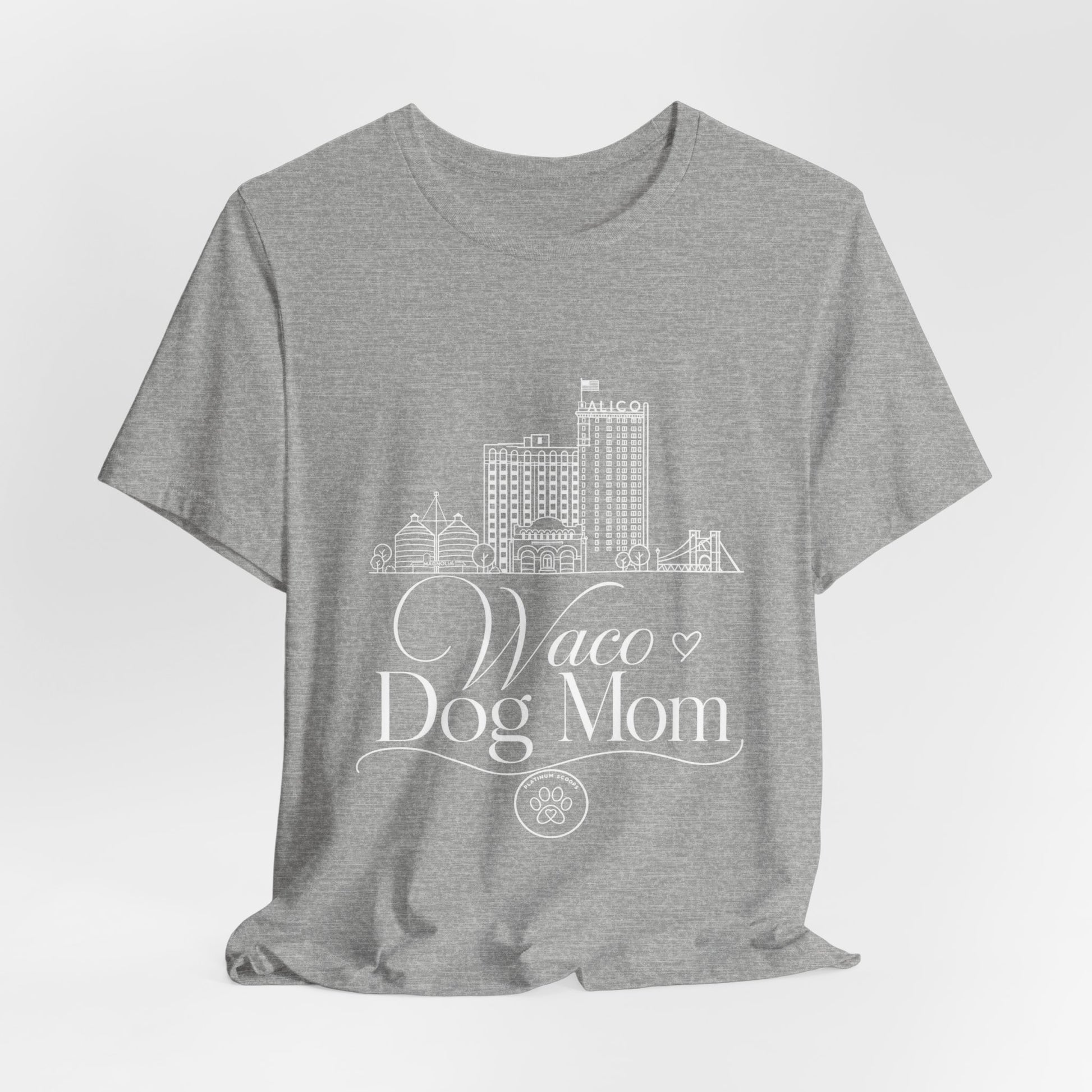 Waco Dog Mom Tee — dog mom Waco skyline artwork, packaging or scale reference