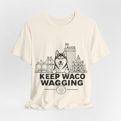 Keep Waco Wagging — Siberian Husky and Waco skyline artwork, packaging or scale reference