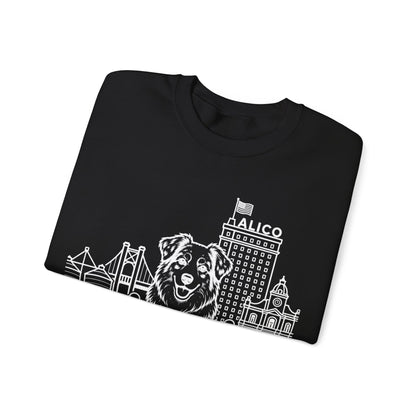 Waco Australian Shepherd Sweatshirt — Australian Shepherd and Waco skyline artwork, packaging or scale reference