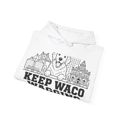 Waco Golden Retriever Hoodie — Golden Retriever and Waco skyline artwork, packaging or scale reference