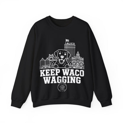 Waco Labrador Sweatshirt — Labrador and Waco skyline artwork on Black crewneck
