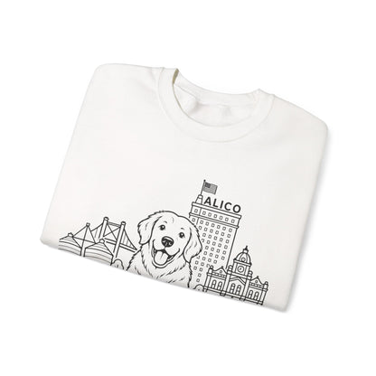 Waco Golden Retriever Sweatshirt — Golden Retriever and Waco skyline artwork, detail view