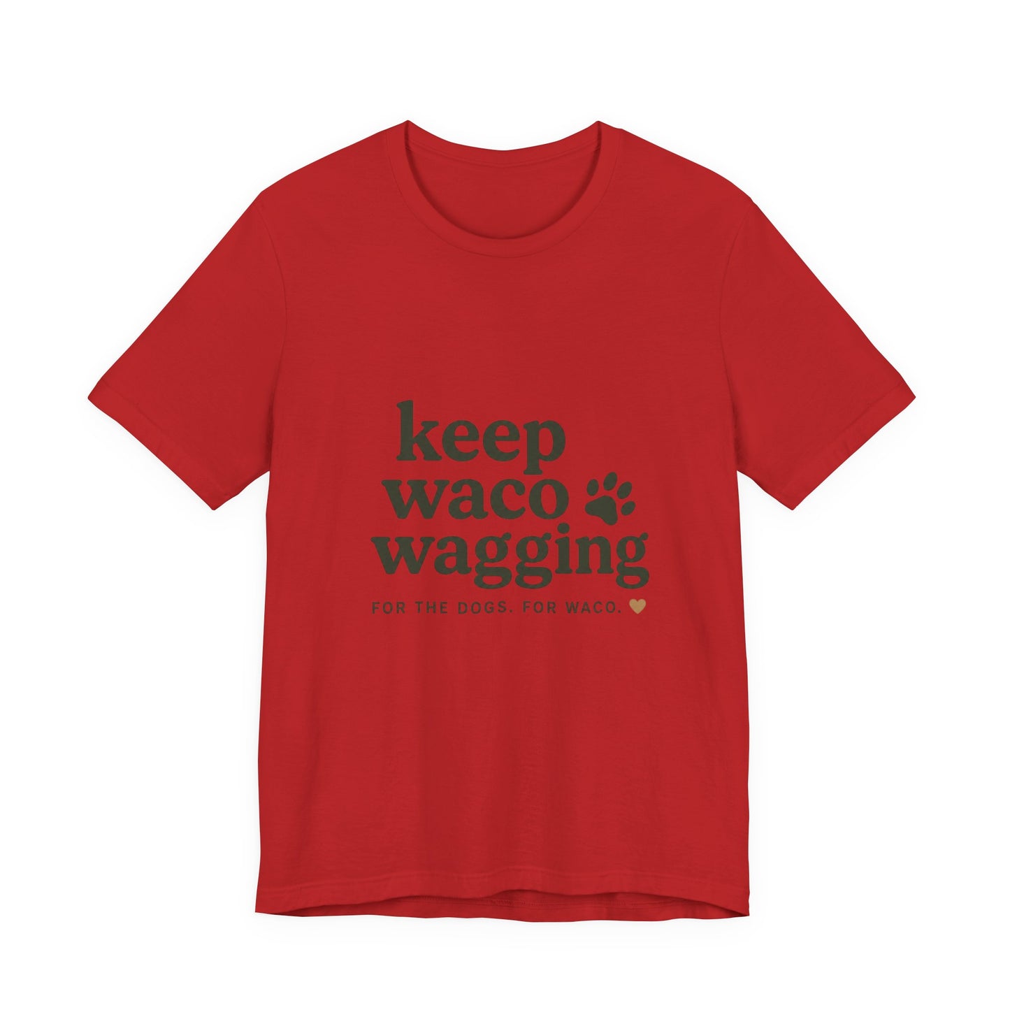 Walks & Treats Waco Streets tee — Waco skyline artwork on Red tee