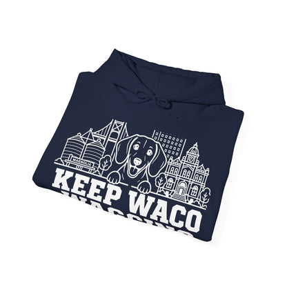 Waco Dachshund Hoodie — Dachshund and Waco skyline artwork, packaging or scale reference