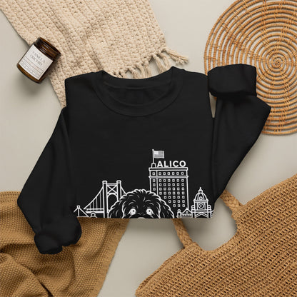 Waco Maltipoo Sweatshirt — Maltipoo and Waco skyline artwork, packaging or scale reference